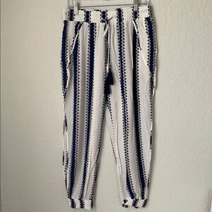Solitaire Navy White Swimwear Open Sides Rayon Pants Joggers Size L